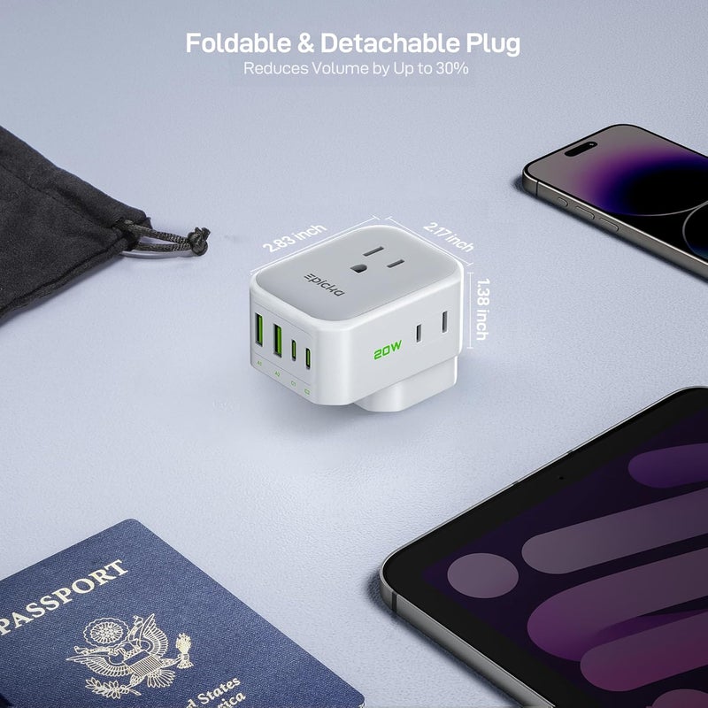 EPICKA Hybrid International Power Adapter for US to England, Foldable & Detachable Type G (UK) VisaPlug, 8-in-1 Travel Plug Adapter with 4 USB Ports (2 USB-C PD 20W), Travel Dormestic Essentials - Image 5